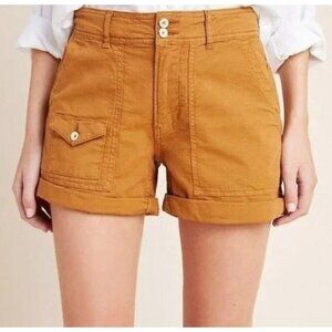 Anthropologie Wanderer Utility Cargo Shorts Size 28 Brown Casual Linen Blend